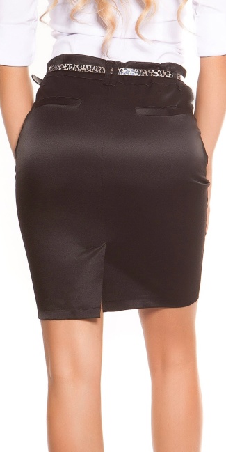 Pencil-Skirt with side pockets and Leo-Belt Black